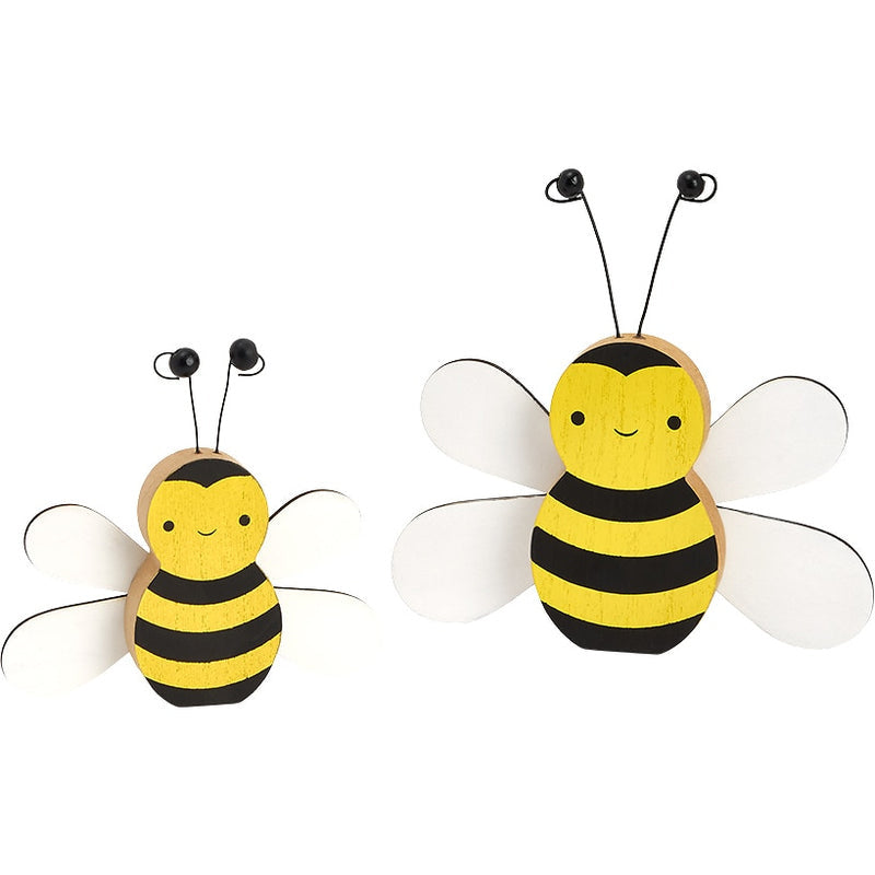 BumbleBee Wooden Wall Sign & Bee Shelf Sitters Set, Garden Tabletop & Wall Decor
