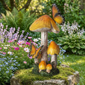 Whimsical 13-Inch Golden Mushroom Garden Figurine with Monarch Butterflies