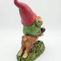 Gnome Riding Brown Bunny 6" Figurine with Floral Accent, Resin Statuette