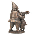 Whimsical Bronze Cold Cast Resin Dancing Garden Gnome and Rabbit Statue