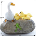 Miniature Duck Family on Rock with Frog, 2.5" Fairy Garden Pond Figurine