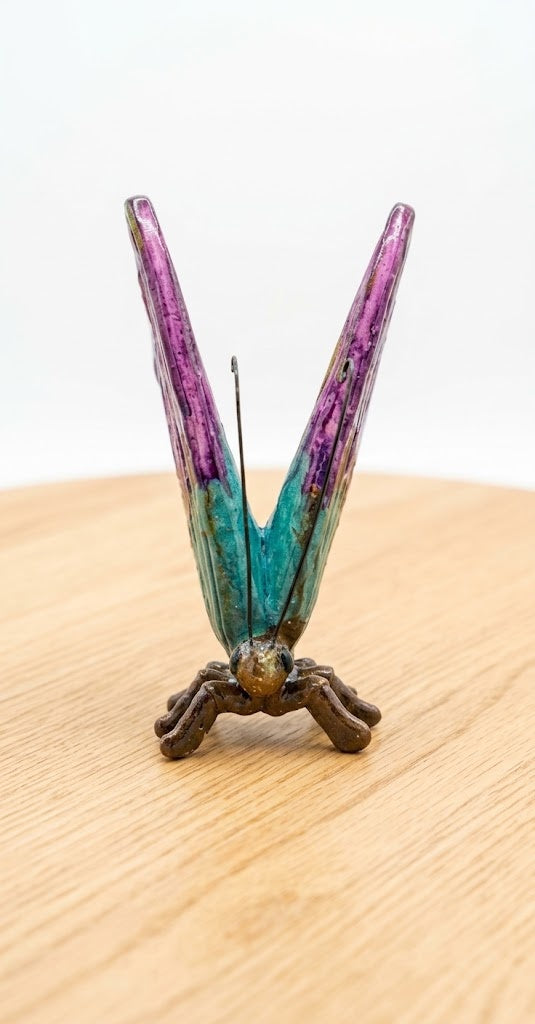 Colorful Purple and Turquoise Resin Sitting 6" Butterfly Garden Accent