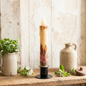 Rustic Primitive Bird & Floral 7" Timer Taper Candle with Black Metal Holder