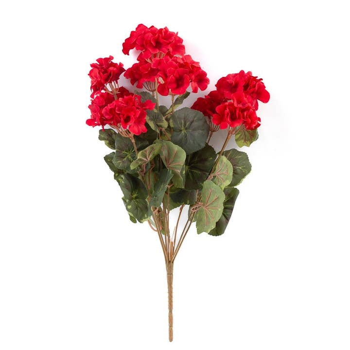 Regal Red Artificial 18" Geranium Flowers Bouquet, Bush