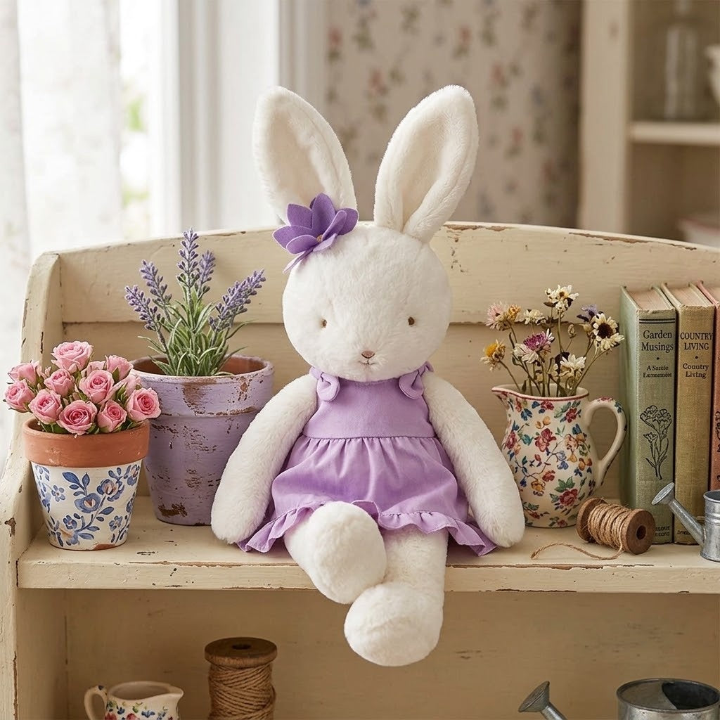 Bunnies By The Bay Plush Garden Bloom Bunny, Purple Dress, 15" Stuffed Animal