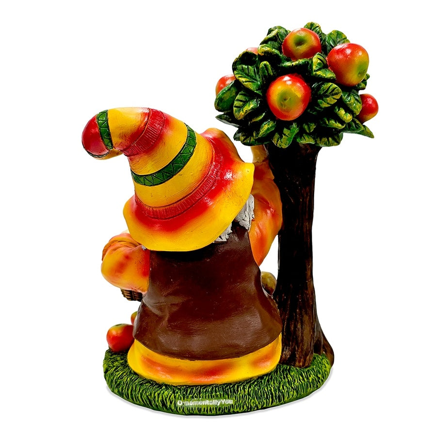 Johnny Apple Gnome Garden Statue, 8.5" Orchid Picker Whimsical Dwarf Figurine