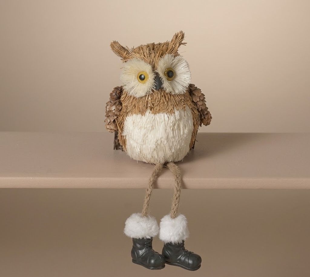 Hand-Crafted Sisal and Jute Wise Woodland Owl 12" Shelf Sitter in Dark Tan