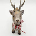 Christmas Reindeer Figurine 8" Faux-Wood Finish Ceramic Deer with Striped Scarf