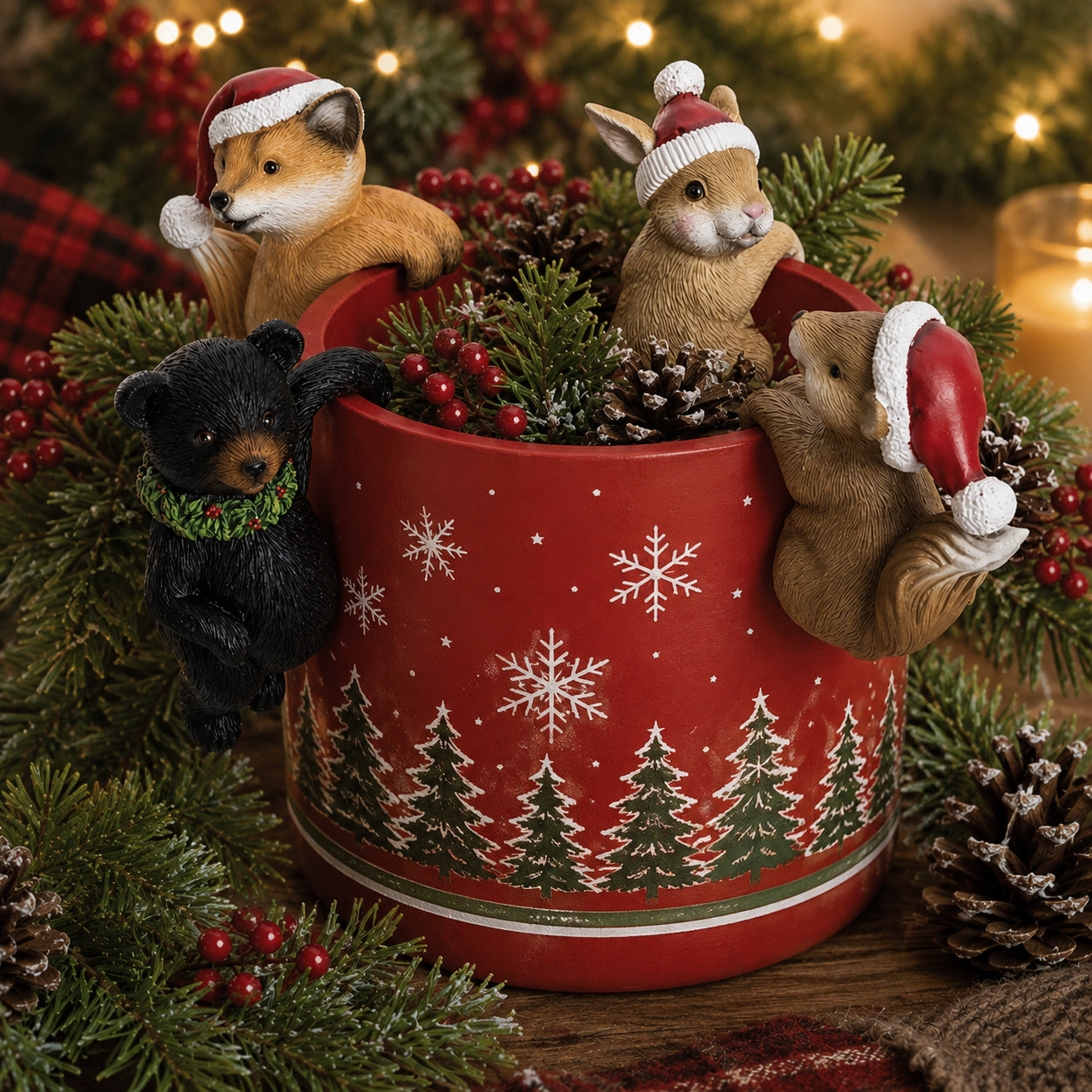 Holiday Woodland Friends Resin Mini Christmas Pot Hangers Set of 4, 3.75"