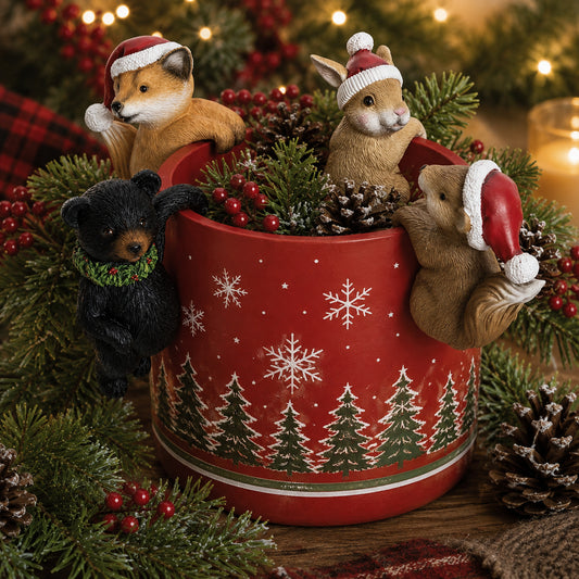 Holiday Woodland Friends Resin Mini Christmas Pot Hangers Set of 4, 3.75"