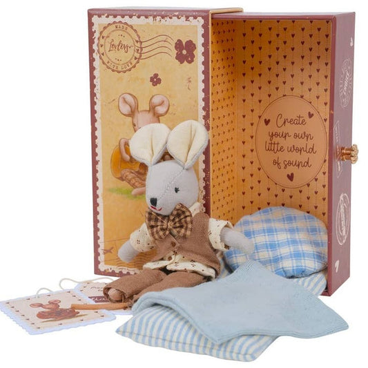 Levlovs Musician Mouse Liam in Stamp Holder Collectible Box with Bedding