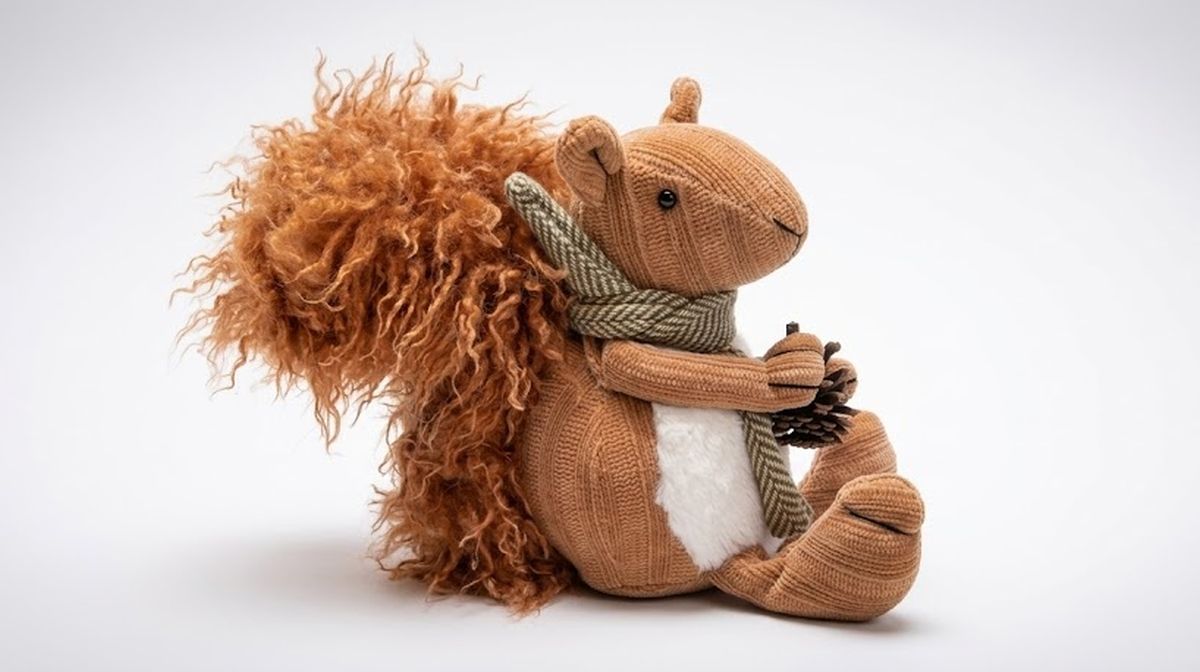 Rustic Squirrelly Harvest Sitter Autumn Squirrel with Scarf & Pinecone Accent