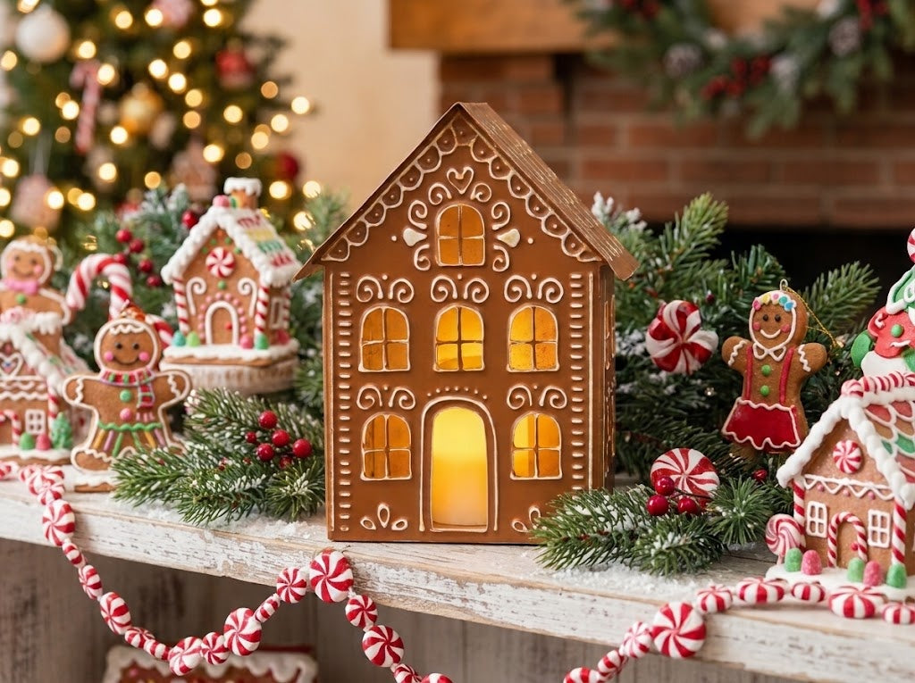 Gingerbread House Large 12" Metal Luminary - Christmas Village Holiday Decor