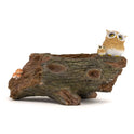 Enchanted Forest Resin Log Planter with Owls and Mushrooms, 8" Woodland Decor