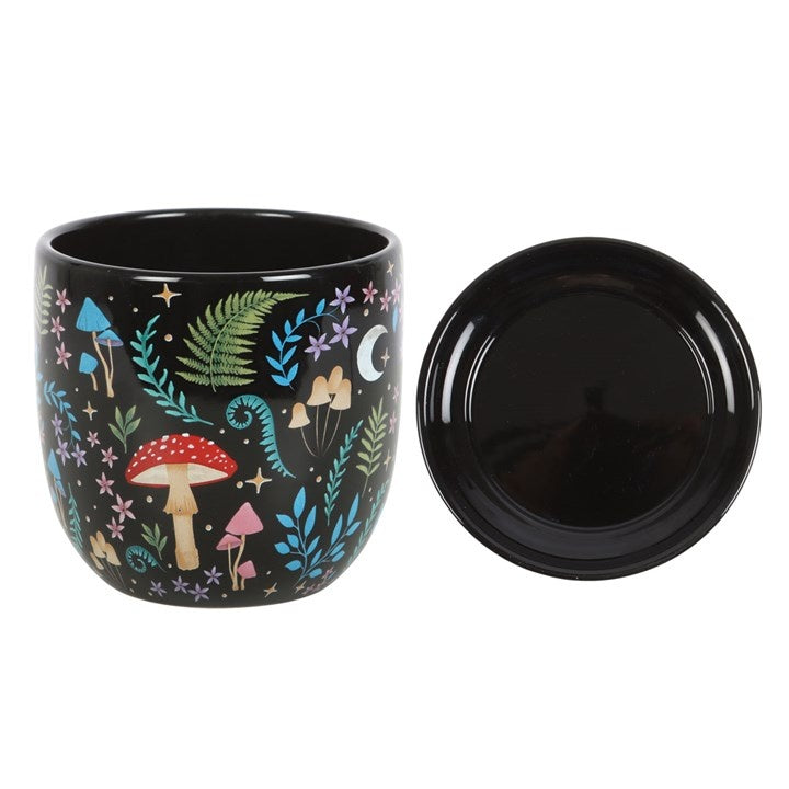 Enchanted Dark Forest 4" Ceramic Planter, Luna Moth & Mushroom Pot with Saucer