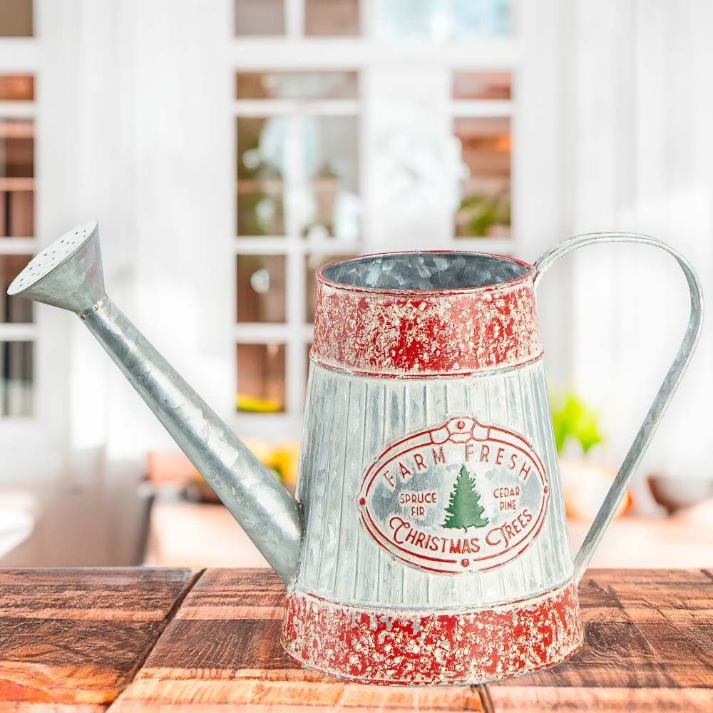 Farm Fresh Spruce Fir, Cedar Pine Christmas Trees Metal Decorative Watering Can