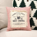 Red Ticking Stripe 10" Holiday Pillow, Comfy & Cozy Hot Cocoa and Marshmallows