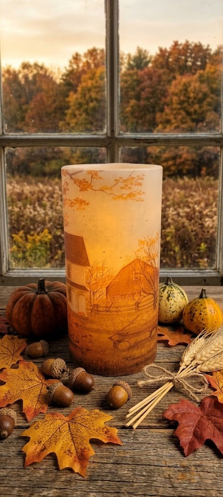 Billy Jacobs "Remember When" 8" Flameless LED Timer Pillar Candle, Fall Decor