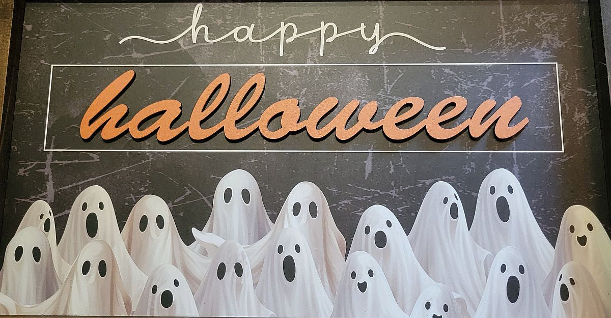 Rustic "Happy Halloween" Ghost Gathering Wood Framed Wall Picture, 9.5"X 15.75"
