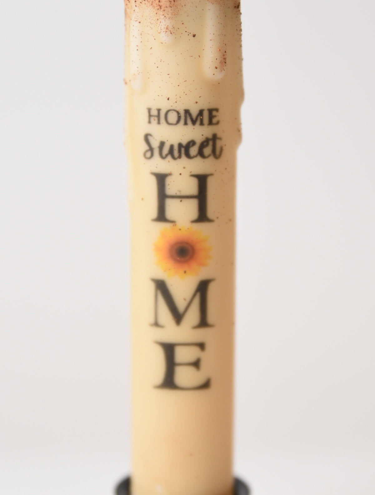Home Sweet Home Primitive 7" Led Timer Taper Candle and Black Holder Set