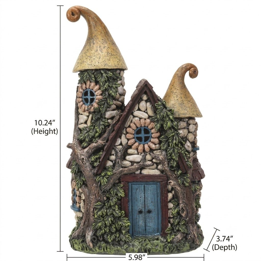 Miniature Stone Fairy House Statue - 10" Enchanted Gnome Cottage with LED Light