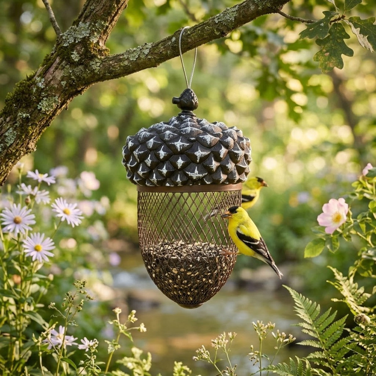 Sterling Acorn Peanut Mesh Hanging Decorative Bird Seed Feeder