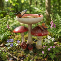 Whimsical 9" Red Toadstool Mushroom Garden Figurine with Monarch Butterflies