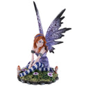 Miniature Flower Fairy Figurine with Lavender Wings, Striped Socks, Faery Decor