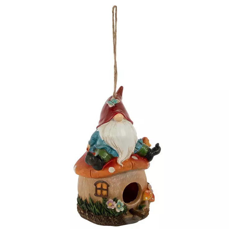 Gnome Fairy Mushroom Toadstool Birdhouse, 8" Hanging Garden Accent