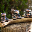 Meditating Buddha Yoga Frogs Sitting On Log Resin Statuette Home Decor, 10"
