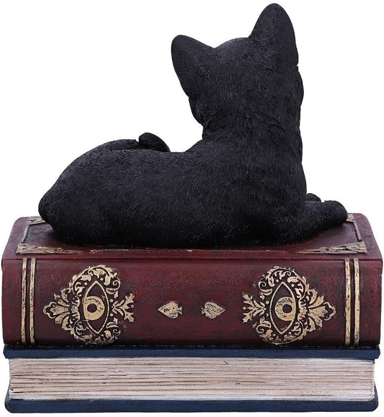 Black Cat Miniature Statuette Perched on a Faux-Antique Book Keepsake Box