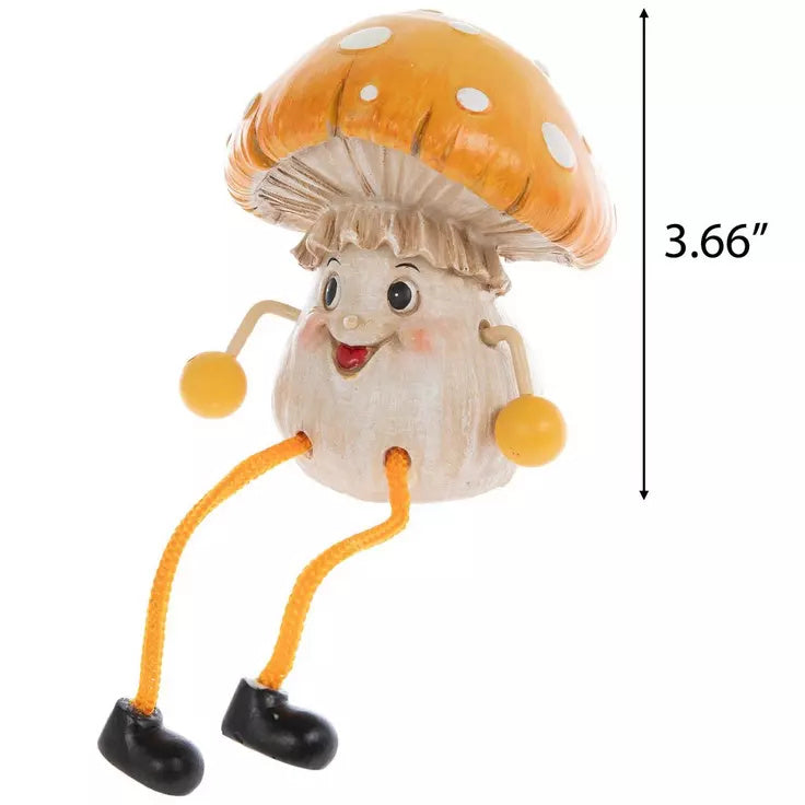 Fairy Garden Mushroom Shelf Sitter Set 2pc Whimsical Dangling Leg Figurines