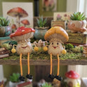 Fairy Garden Mushroom Shelf Sitter Set 2pc Whimsical Dangling Leg Figurines