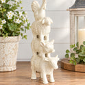 Stacked Farm Animals Ceramic Figurine Country Rustic Rooster Sheep Pig Cow 7"