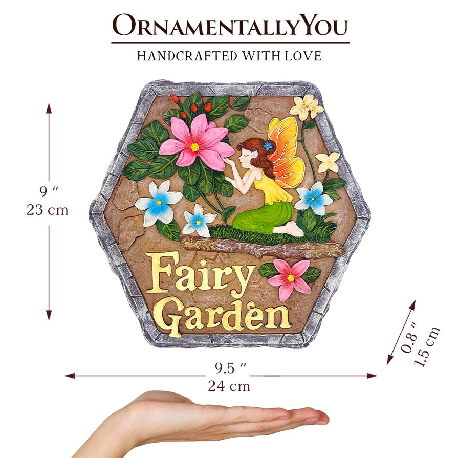 Fairy Kisses and Flowers Garden Colorful, Whimsical Stepping Stone, 9.5"