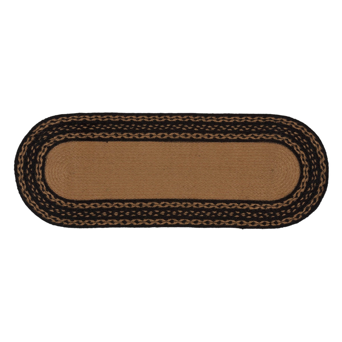 Braided Jute Oval Table Runner 13" x 36" Primitive Black Star Colonial Folk Art