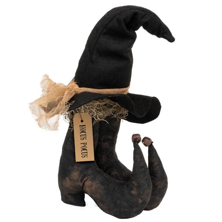Primitive Black Witch Boots with Hat, 14" Hocus Pocus Halloween Shelf Sitter
