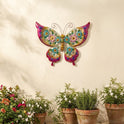 18.5" Colorful Metal and Acrylic Floral Butterfly Indoor/Outdoor Wall Art