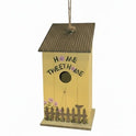 "Home Tweet Home" Whimsical Wooden Yellow Birdhouse with Metal Roof