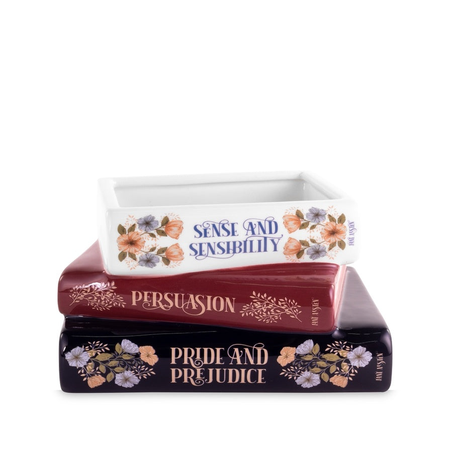 Jane Austin Classics 3 Books Stacked Ceramic, Small Unique Book Planter