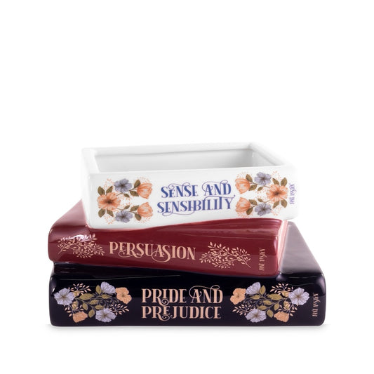 Jane Austin Classics 3 Books Stacked Ceramic, Small Unique Book Planter