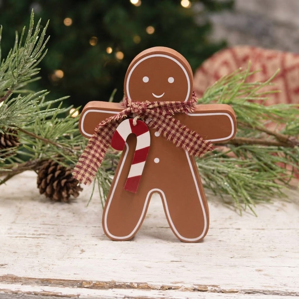 Festive Wooden 6" Holiday Gingerbread Man Shelf Sitter, Tiered-Tray Decor
