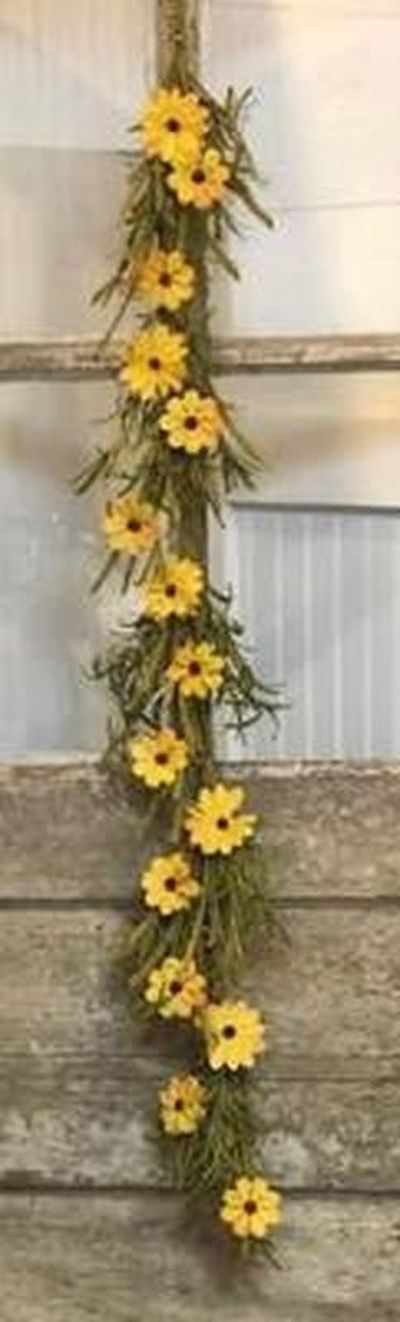 Country Farmhouse Rustic Yellow Daisy Floral Garland Artificial Flowers 48" Swag