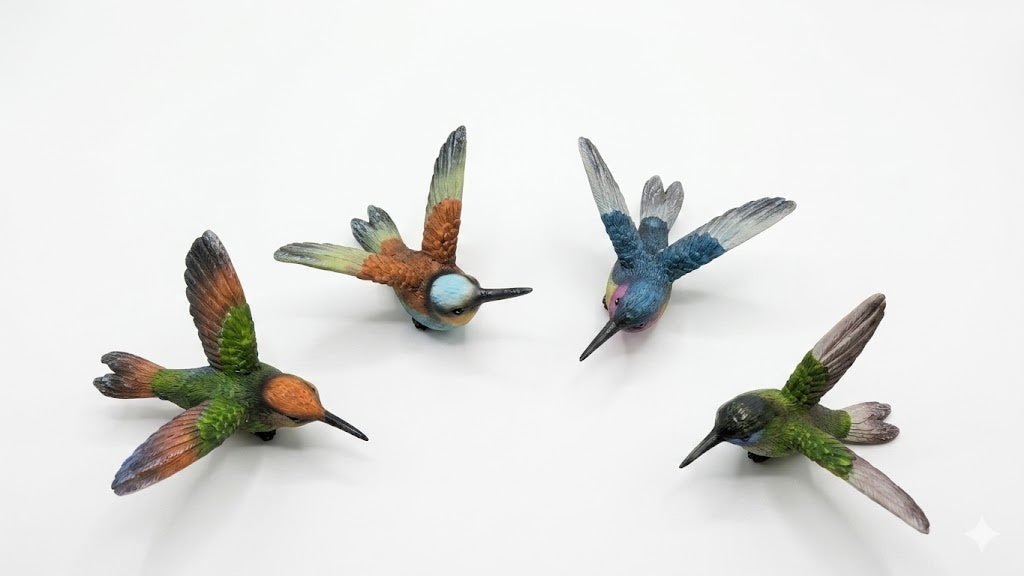 Flying Hummingbird Miniature Resin Colorful Figurines, Set of 4