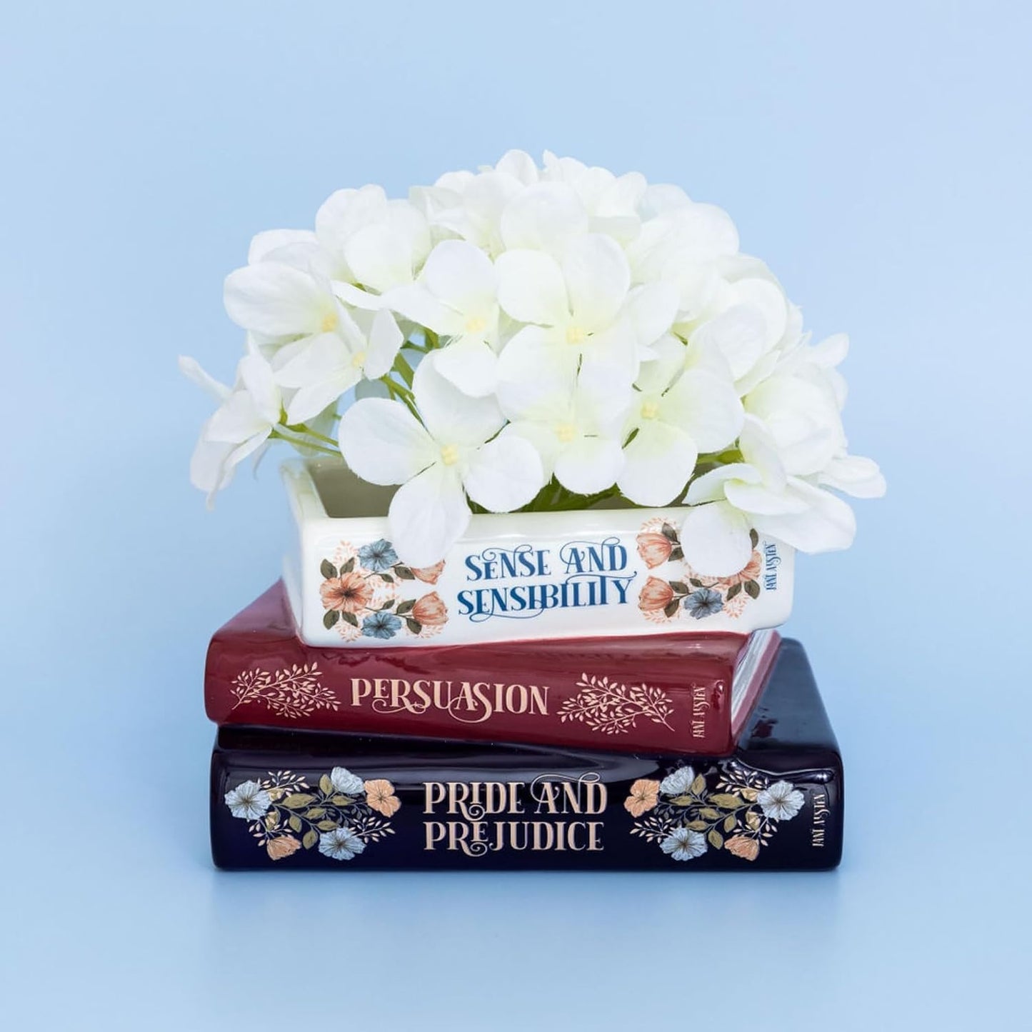 Jane Austin Classics 3 Books Stacked Ceramic, Small Unique Book Planter